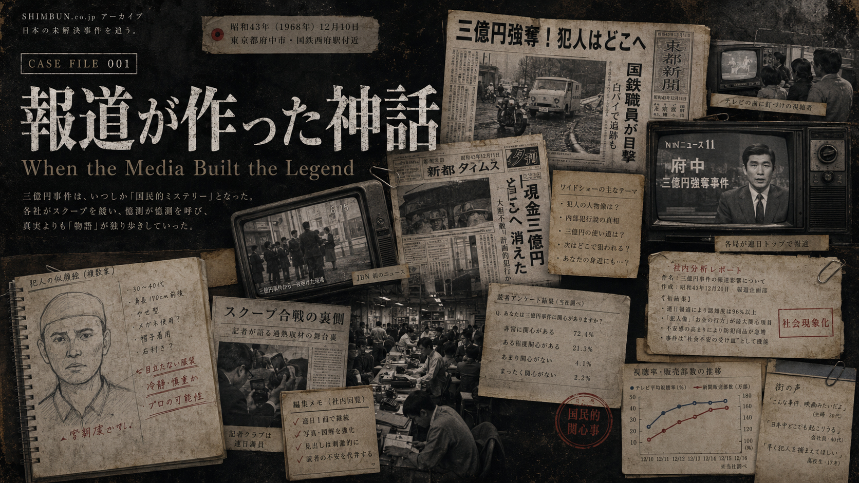 三億円事件の報道と記憶を表現した画像